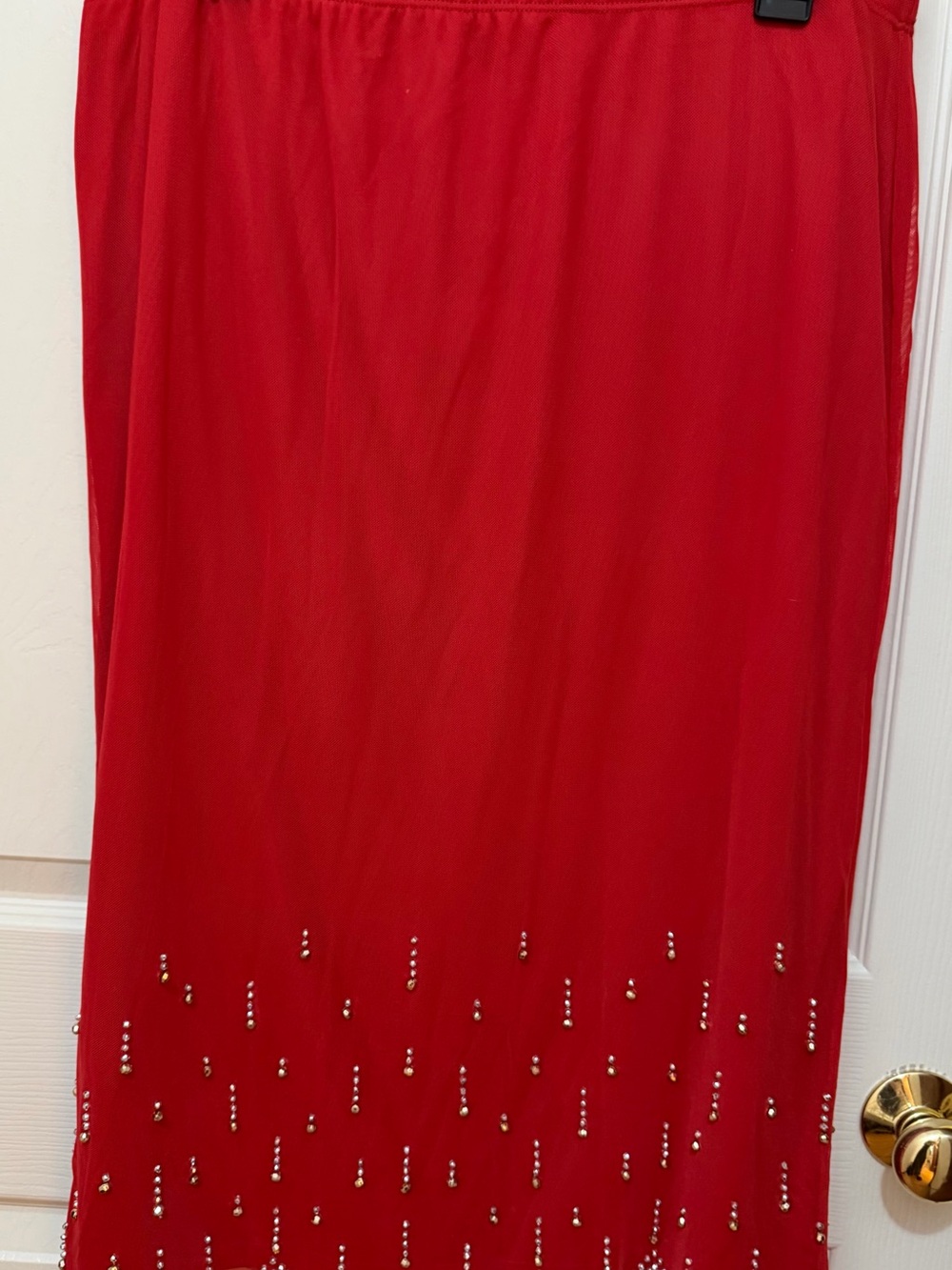 Antthony Red Maxi Skirt with Hem Bead Detail